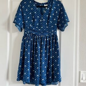 & Other Stories Blue White Ditsy Floral V-neck Short Sleeve Flared Mini Dress 6